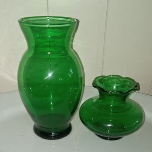 vintage elegant Green Glass Vase Set anchor hocking